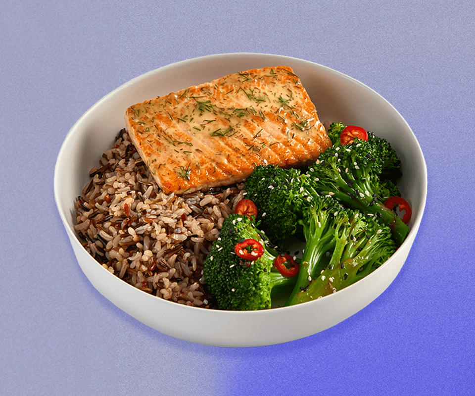 Rice, fish and broccoli